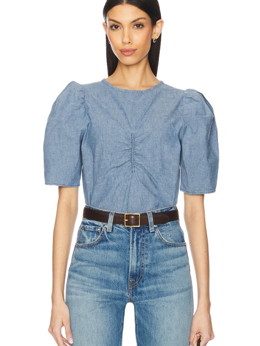 Nation Los Angeles - Cecily Baby Doll Top Blue Puff Sleeve Peplum Blouse